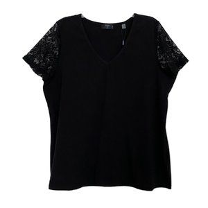 Tahari black laced sleeve tee shirt Size XL NWT